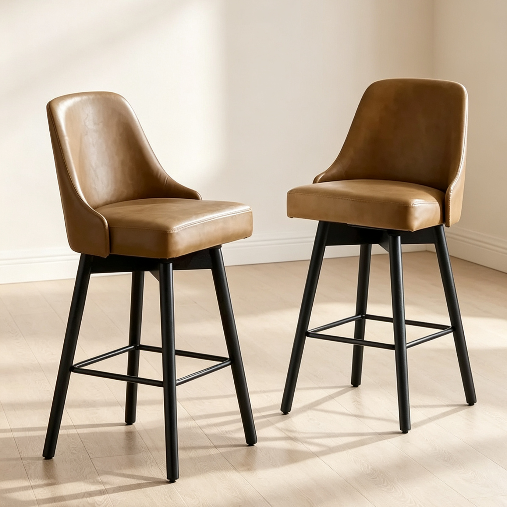Set of 2 Upholstered Counter Height Swivel Barstool