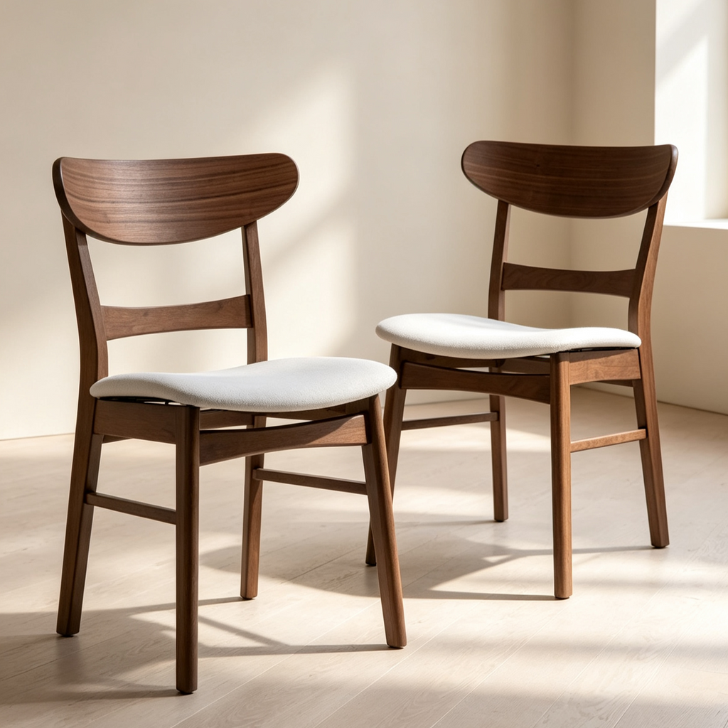 Čalouněná jídelní židle z kaučukového dřeva ve stylu Mid-Century Modern (sada 2 kusů)