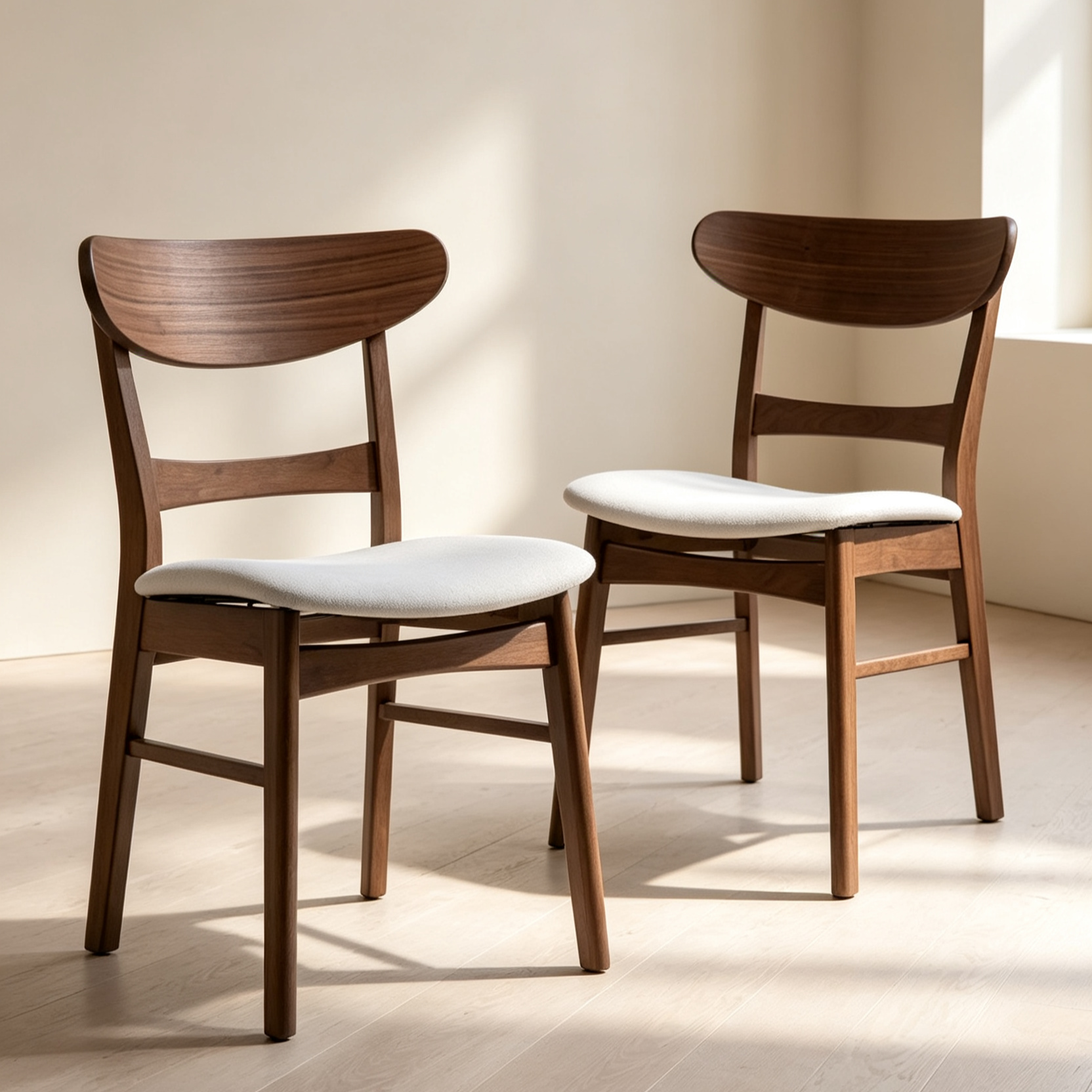 Mid-Century Modern Upholstered Rubberwood Dining Chair (Set of 2)