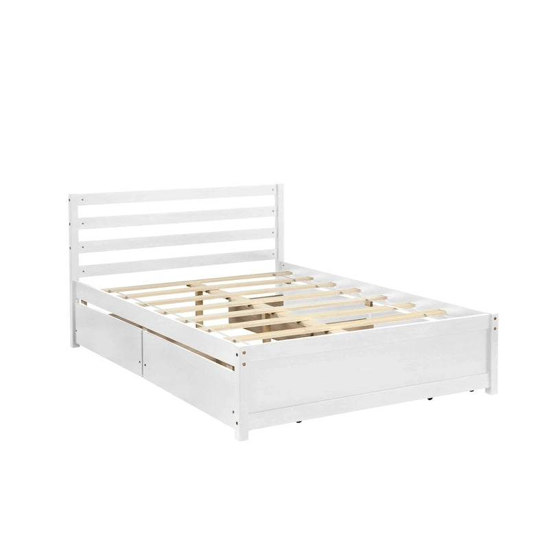 Full Size Wood Platform Bed Frame with 4 Storage Drawers