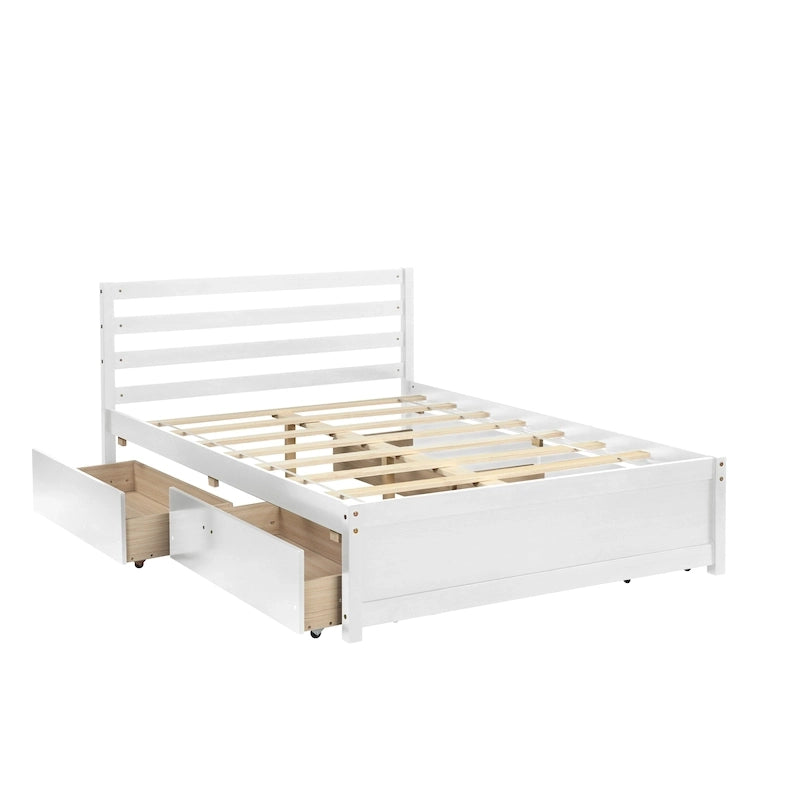 Full Size Wood Platform Bed Frame with 4 Storage Drawers