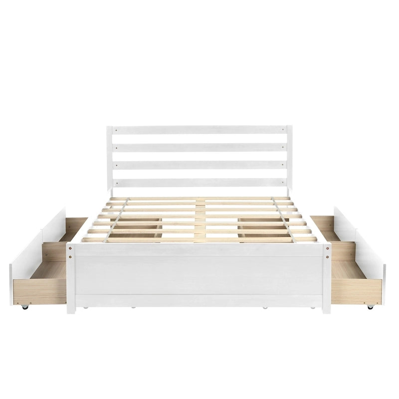 Full Size Wood Platform Bed Frame with 4 Storage Drawers