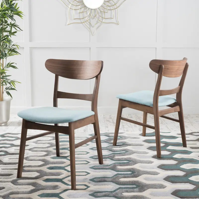 Mid-Century Modern Upholstered Rubberwood Dining Chair (Set of 2)
