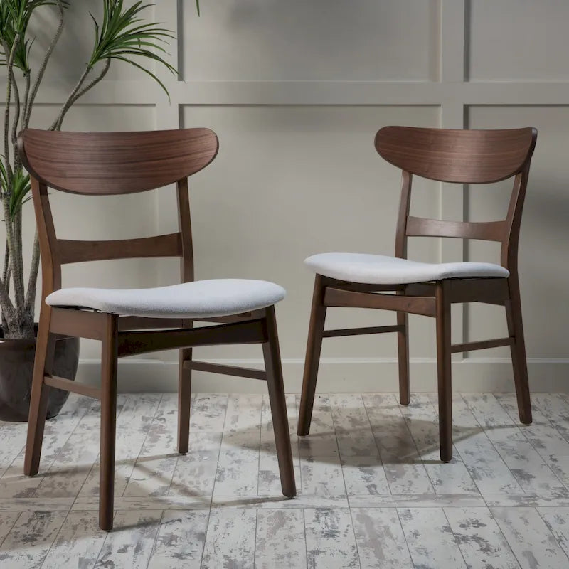 Mid-Century Modern Upholstered Rubberwood Dining Chair (Set of 2)