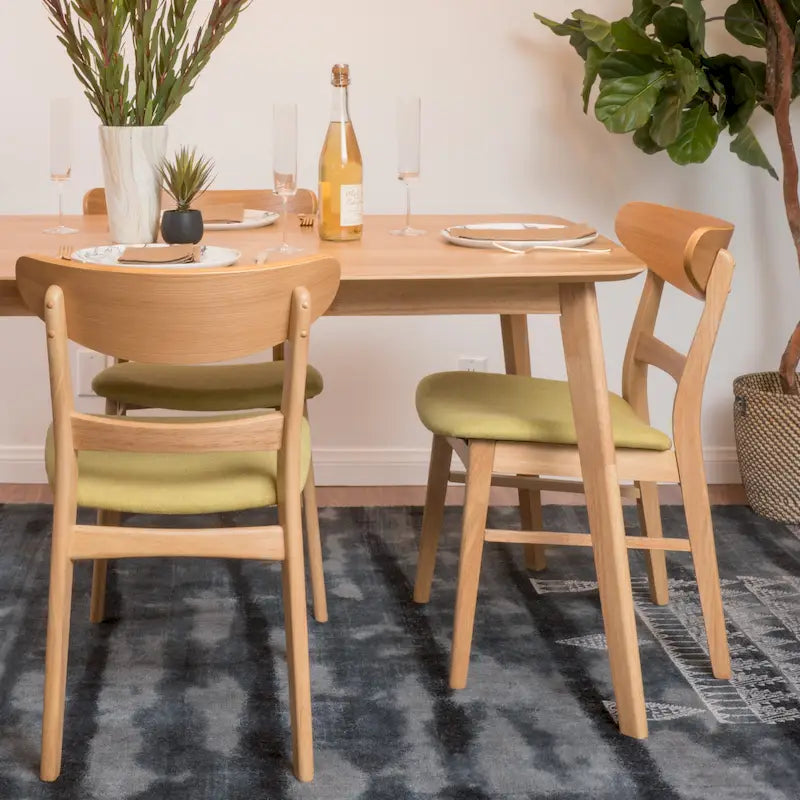Mid-Century Modern Upholstered Rubberwood Dining Chair (Set of 2)
