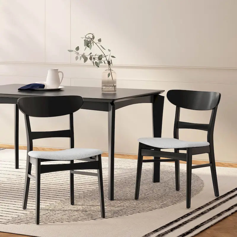 Mid-Century Modern Upholstered Rubberwood Dining Chair (Set of 2)
