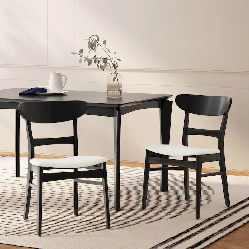 Mid-Century Modern Upholstered Rubberwood Dining Chair (Set of 2)