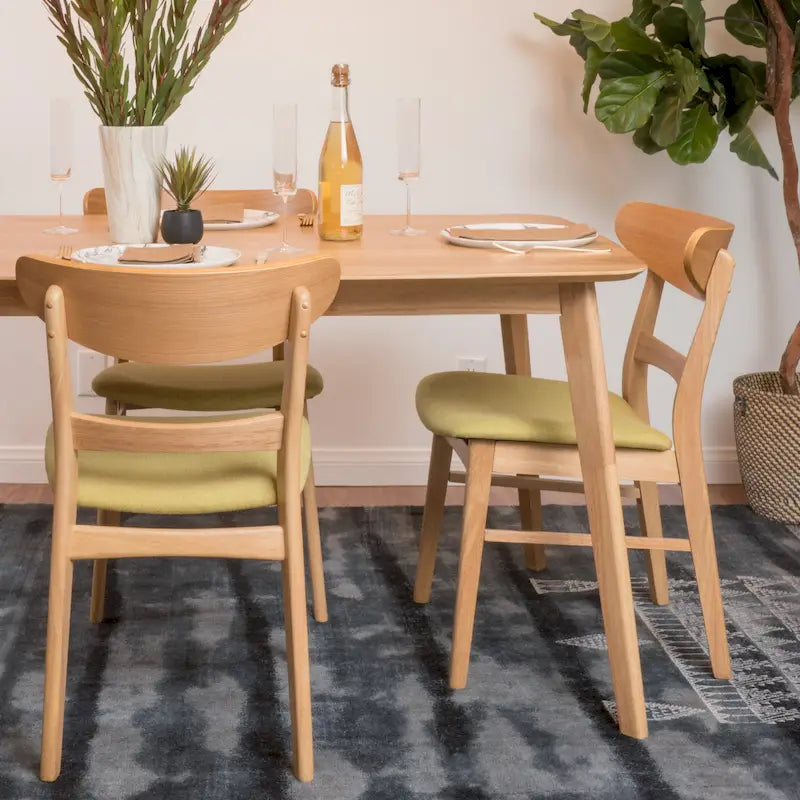 Mid-Century Modern Upholstered Rubberwood Dining Chair (Set of 2)