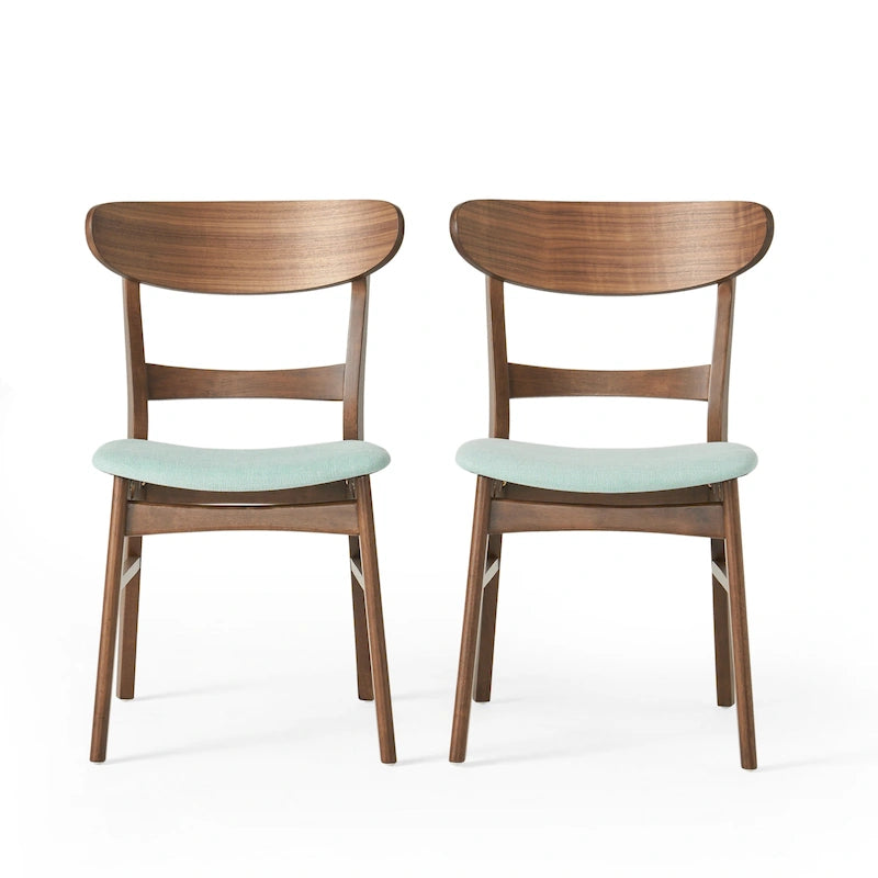 Čalouněná jídelní židle z kaučukového dřeva ve stylu Mid-Century Modern (sada 2 kusů)