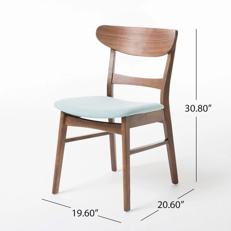 Čalouněná jídelní židle z kaučukového dřeva ve stylu Mid-Century Modern (sada 2 kusů)