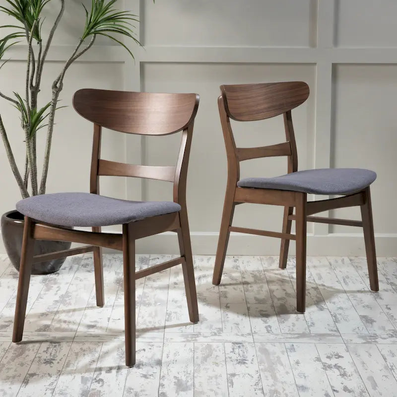 Čalouněná jídelní židle z kaučukového dřeva ve stylu Mid-Century Modern (sada 2 kusů)