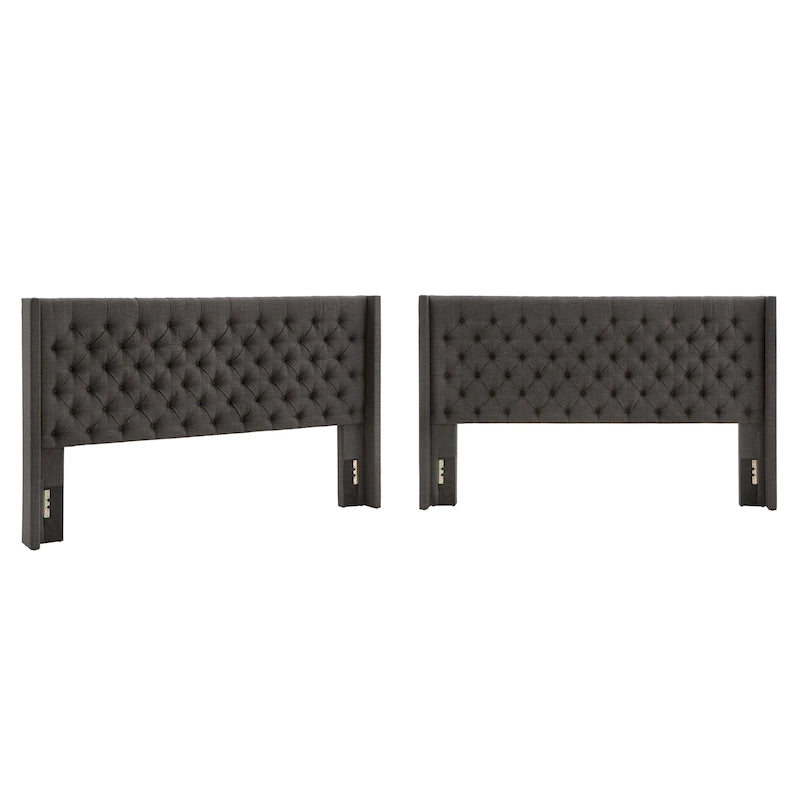 King Wingback Button Tufted Linen Fabric Headboard