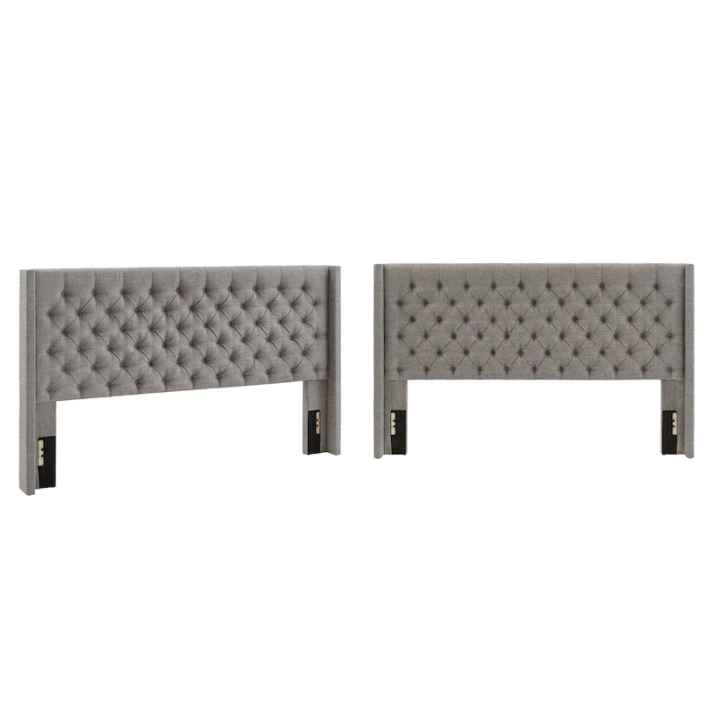 Čelo postele King Wingback, prošívané, lněná tkanina