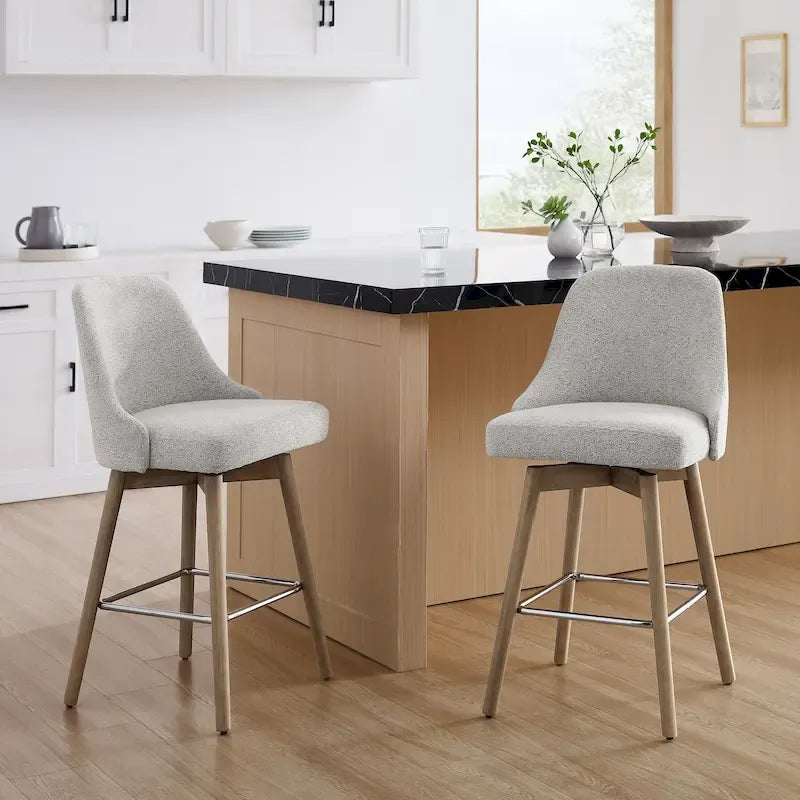Set of 2 Upholstered Counter Height Swivel Barstool
