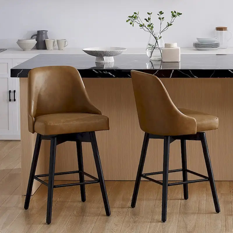 Set of 2 Upholstered Counter Height Swivel Barstool
