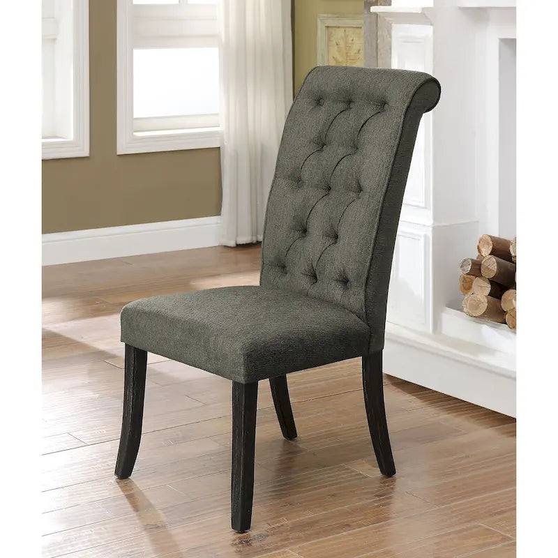 Rustic Farmhouse Tufted Fabric Dining Chairs (Set of 2)