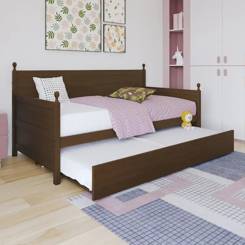 Mid-Century Modern Wooden Twin Size Daybed With Trundle