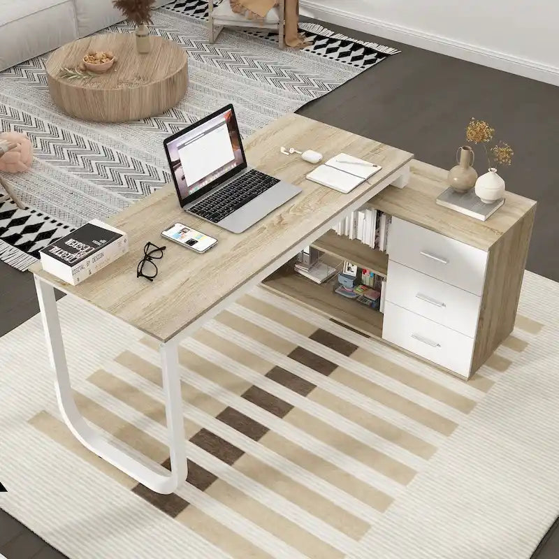 L-shaped executive desk With 3 Drawers for Home and Office