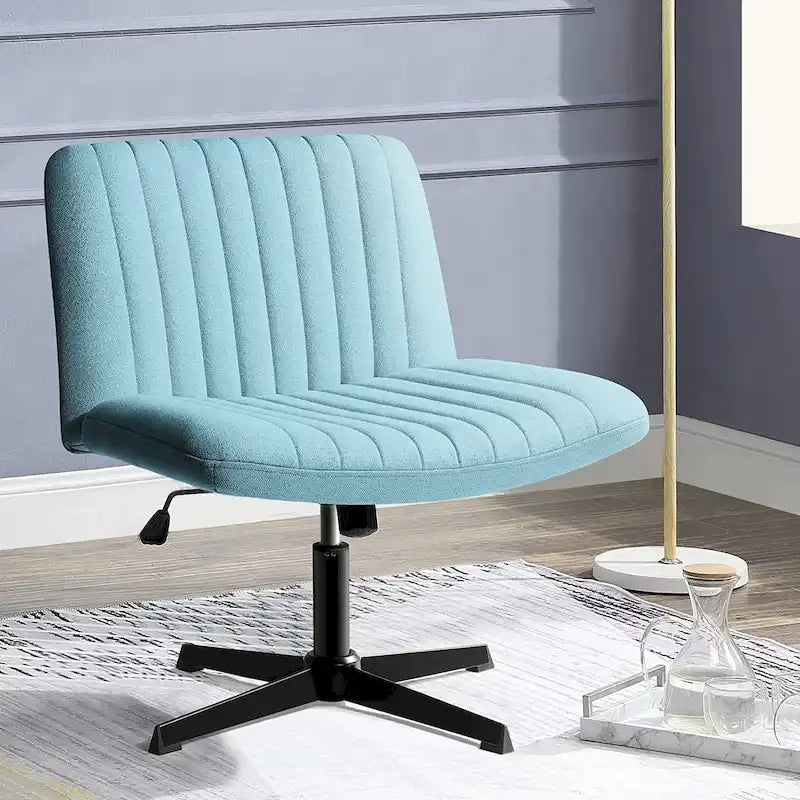 Criss Cross Armless Swivel Vanity Chair, Fabric Padded Office Desk Chair No Wheels