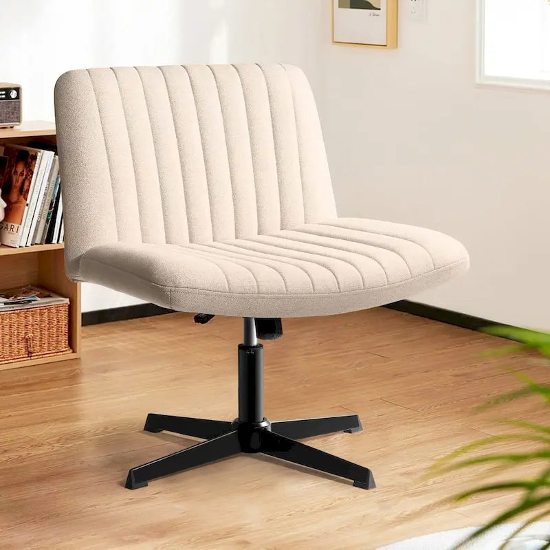 Criss Cross Armless Swivel Vanity Chair, Fabric Padded Office Desk Chair No Wheels