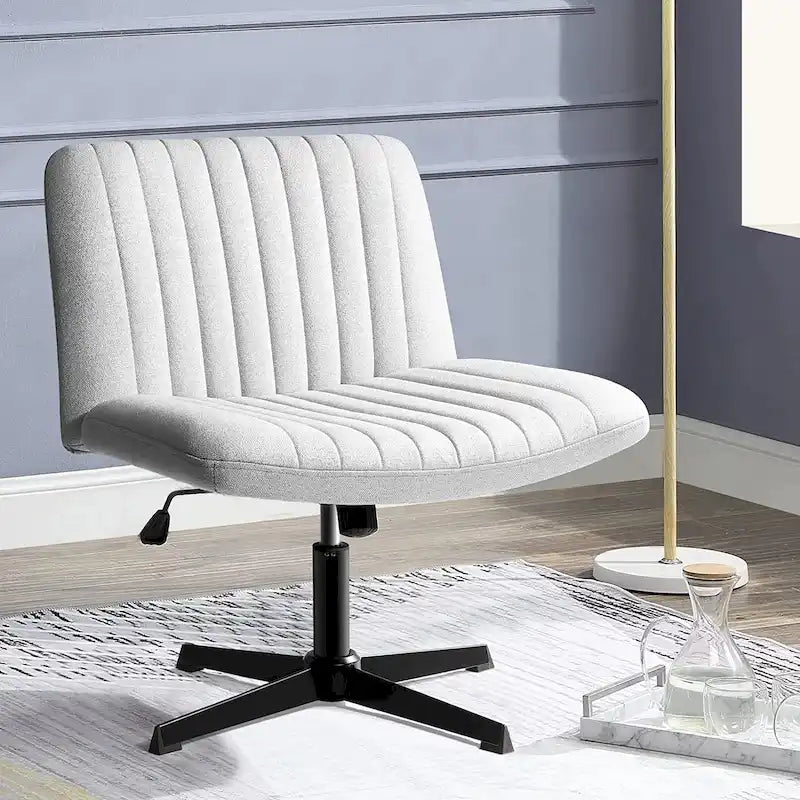 Criss Cross Armless Swivel Vanity Chair, Fabric Padded Office Desk Chair No Wheels