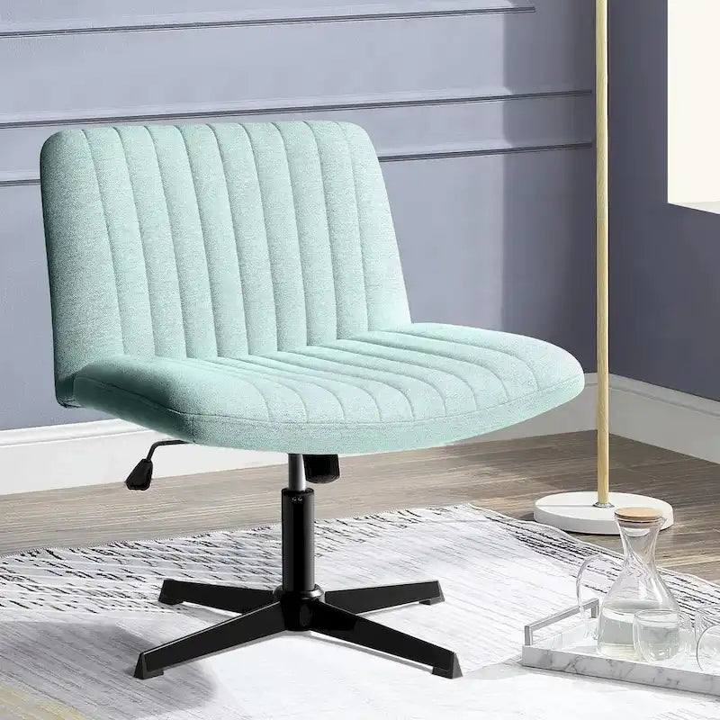 Criss Cross Armless Swivel Vanity Chair, Fabric Padded Office Desk Chair No Wheels