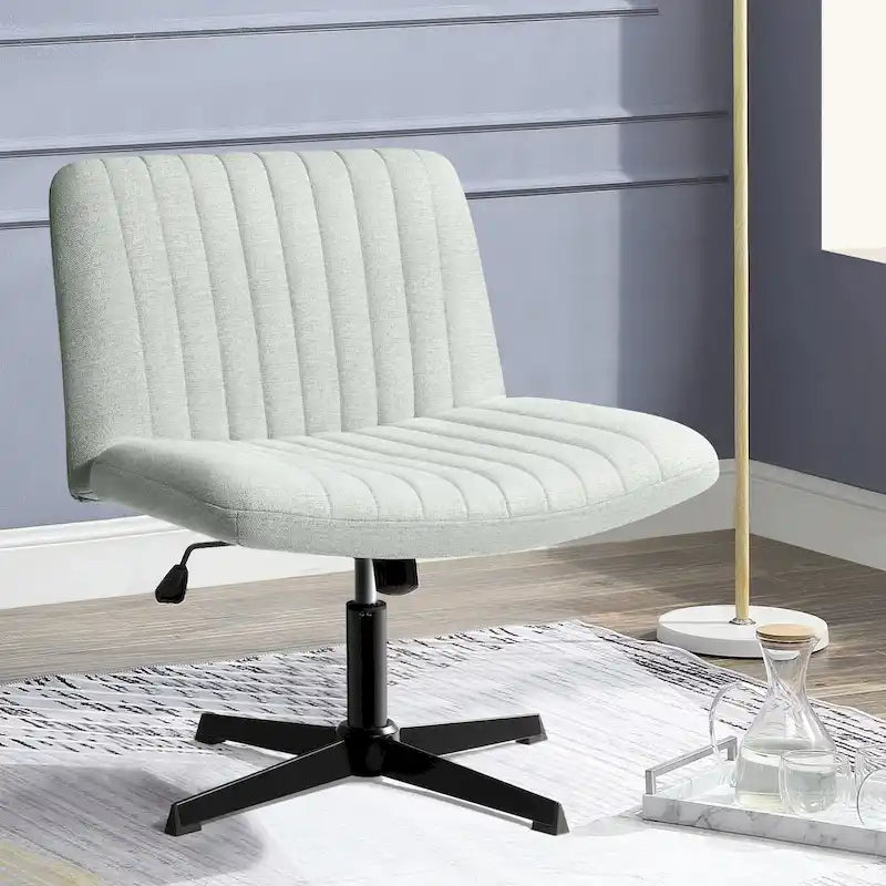 Criss Cross Armless Swivel Vanity Chair, Fabric Padded Office Desk Chair No Wheels