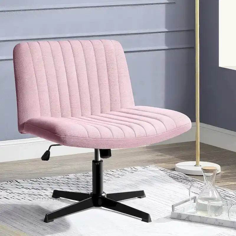 Criss Cross Armless Swivel Vanity Chair, Fabric Padded Office Desk Chair No Wheels