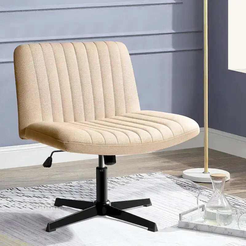 Criss Cross Armless Swivel Vanity Chair, Fabric Padded Office Desk Chair No Wheels