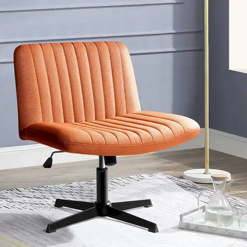 Criss Cross Armless Swivel Vanity Chair, Fabric Padded Office Desk Chair No Wheels