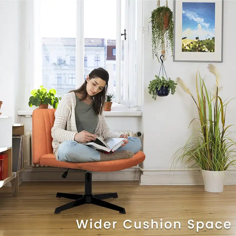 Criss Cross Armless Swivel Vanity Chair, Fabric Padded Office Desk Chair No Wheels