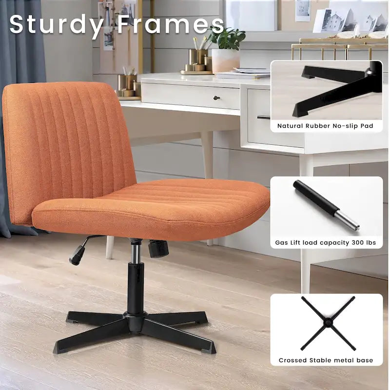 Criss Cross Armless Swivel Vanity Chair, Fabric Padded Office Desk Chair No Wheels