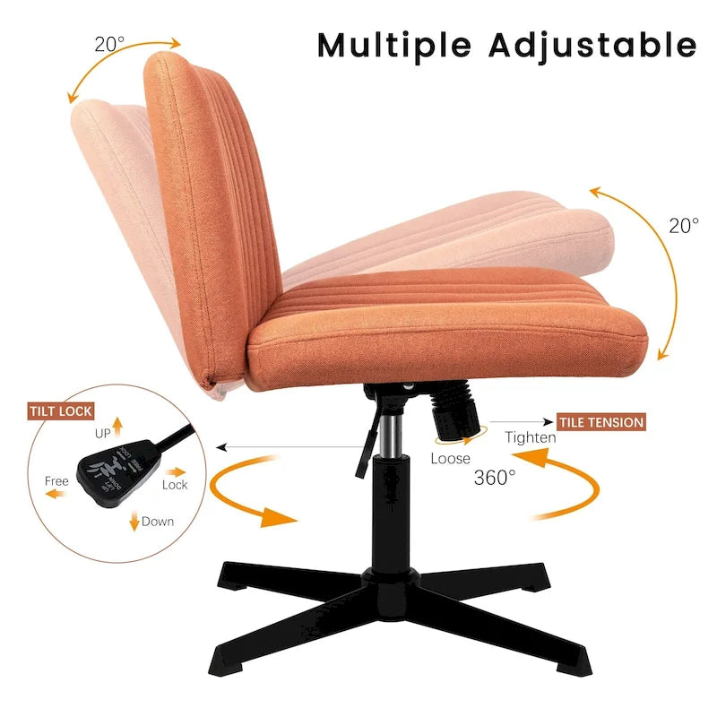 Criss Cross Armless Swivel Vanity Chair, Fabric Padded Office Desk Chair No Wheels