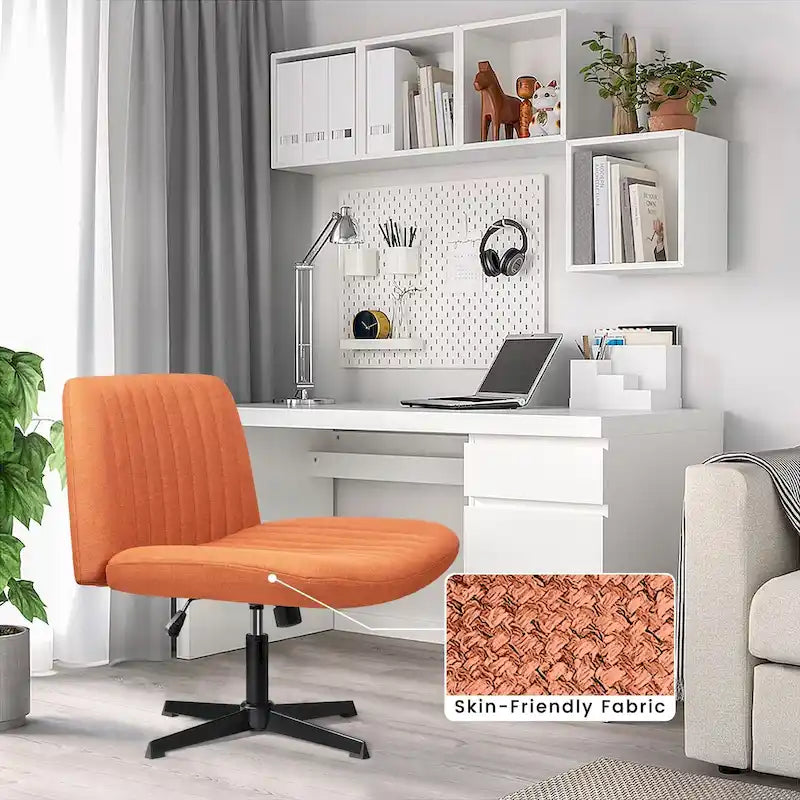 Criss Cross Armless Swivel Vanity Chair, Fabric Padded Office Desk Chair No Wheels