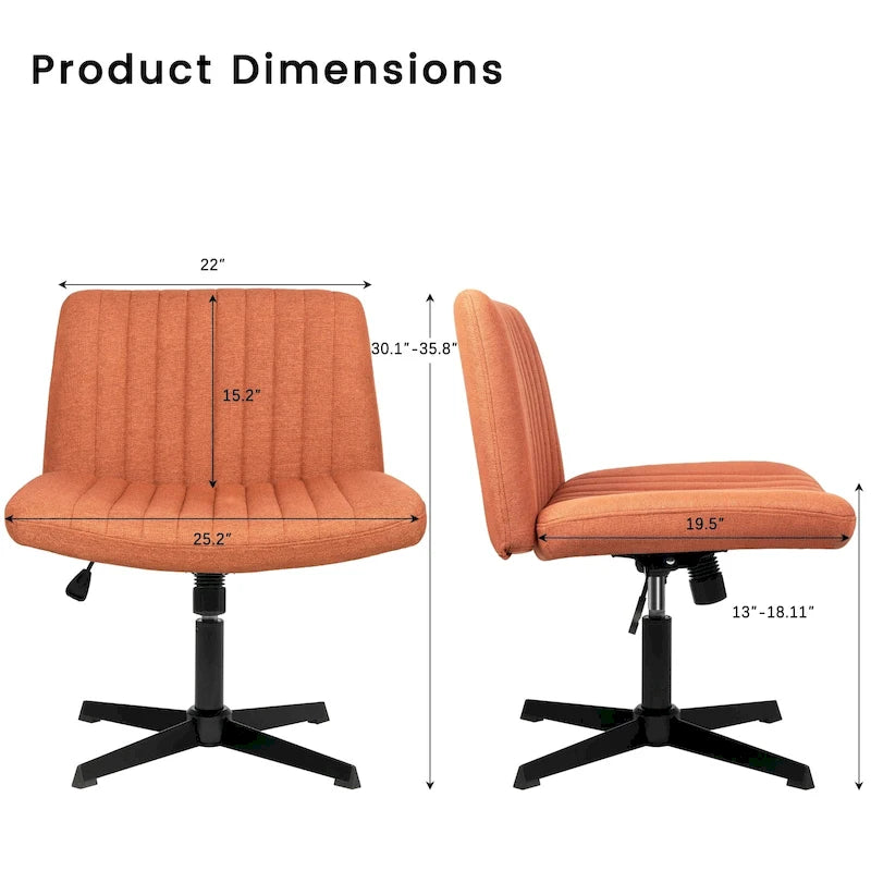 Criss Cross Armless Swivel Vanity Chair, Fabric Padded Office Desk Chair No Wheels