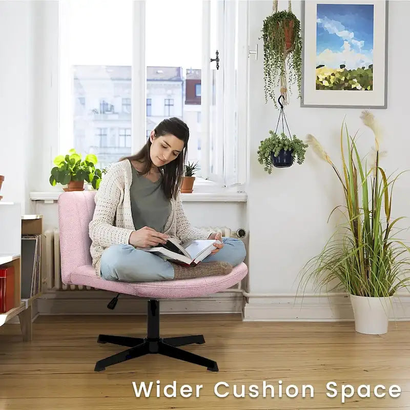 Criss Cross Armless Swivel Vanity Chair, Fabric Padded Office Desk Chair No Wheels