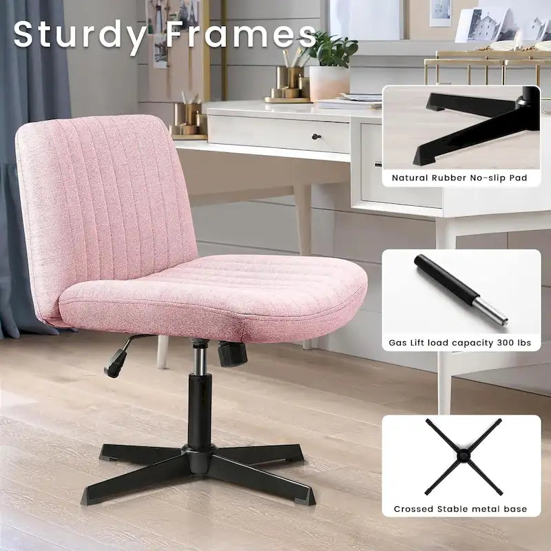 Criss Cross Armless Swivel Vanity Chair, Fabric Padded Office Desk Chair No Wheels
