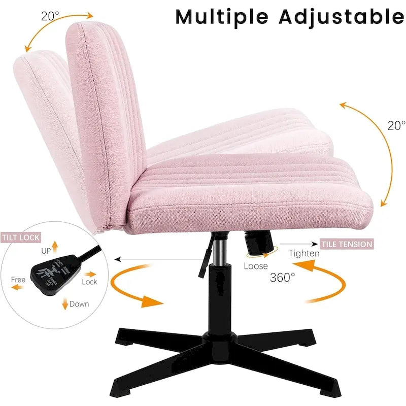Criss Cross Armless Swivel Vanity Chair, Fabric Padded Office Desk Chair No Wheels
