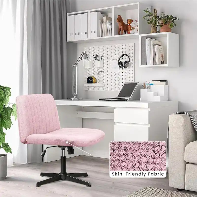 Criss Cross Armless Swivel Vanity Chair, Fabric Padded Office Desk Chair No Wheels