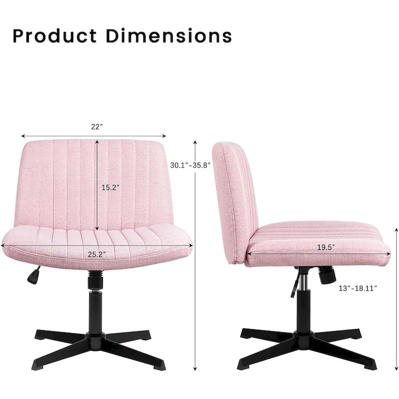 Criss Cross Armless Swivel Vanity Chair, Fabric Padded Office Desk Chair No Wheels