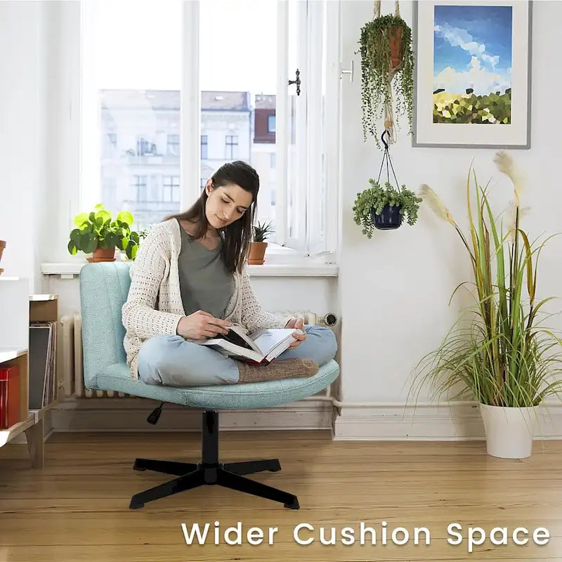 Criss Cross Armless Swivel Vanity Chair, Fabric Padded Office Desk Chair No Wheels