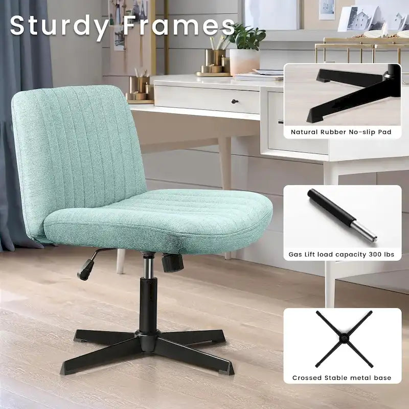 Criss Cross Armless Swivel Vanity Chair, Fabric Padded Office Desk Chair No Wheels