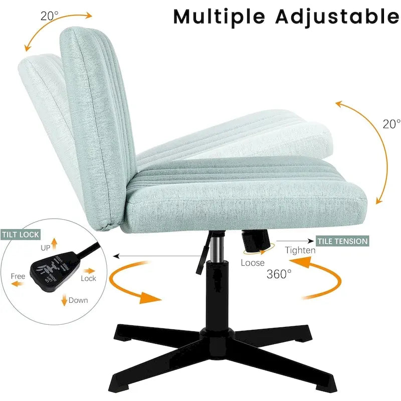 Criss Cross Armless Swivel Vanity Chair, Fabric Padded Office Desk Chair No Wheels