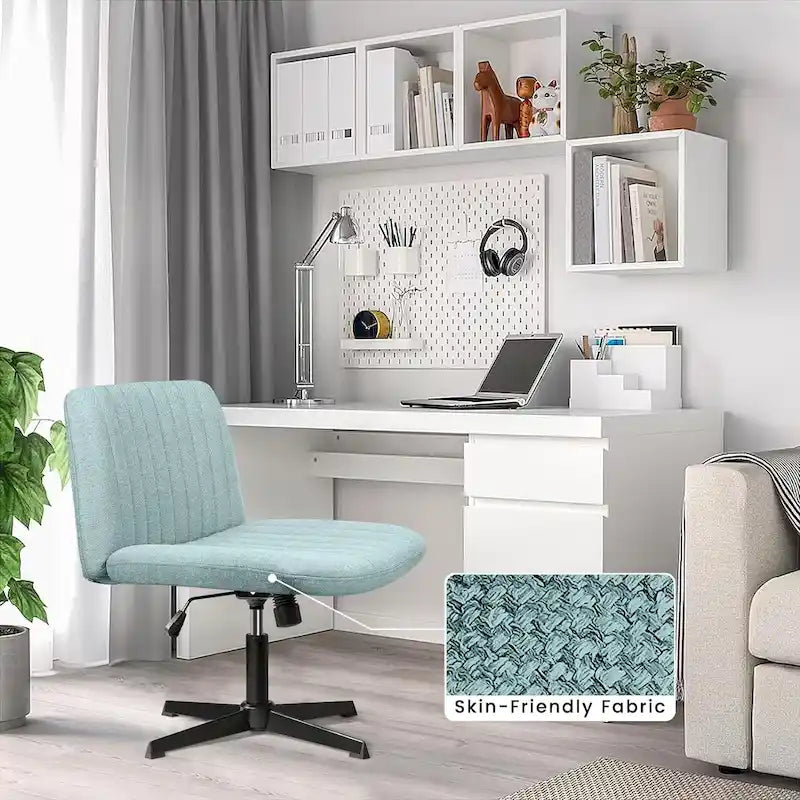 Criss Cross Armless Swivel Vanity Chair, Fabric Padded Office Desk Chair No Wheels