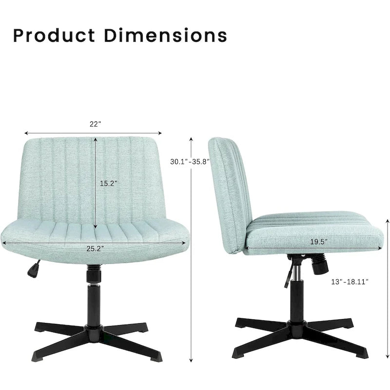 Criss Cross Armless Swivel Vanity Chair, Fabric Padded Office Desk Chair No Wheels