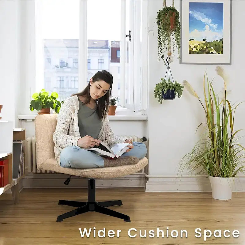 Criss Cross Armless Swivel Vanity Chair, Fabric Padded Office Desk Chair No Wheels