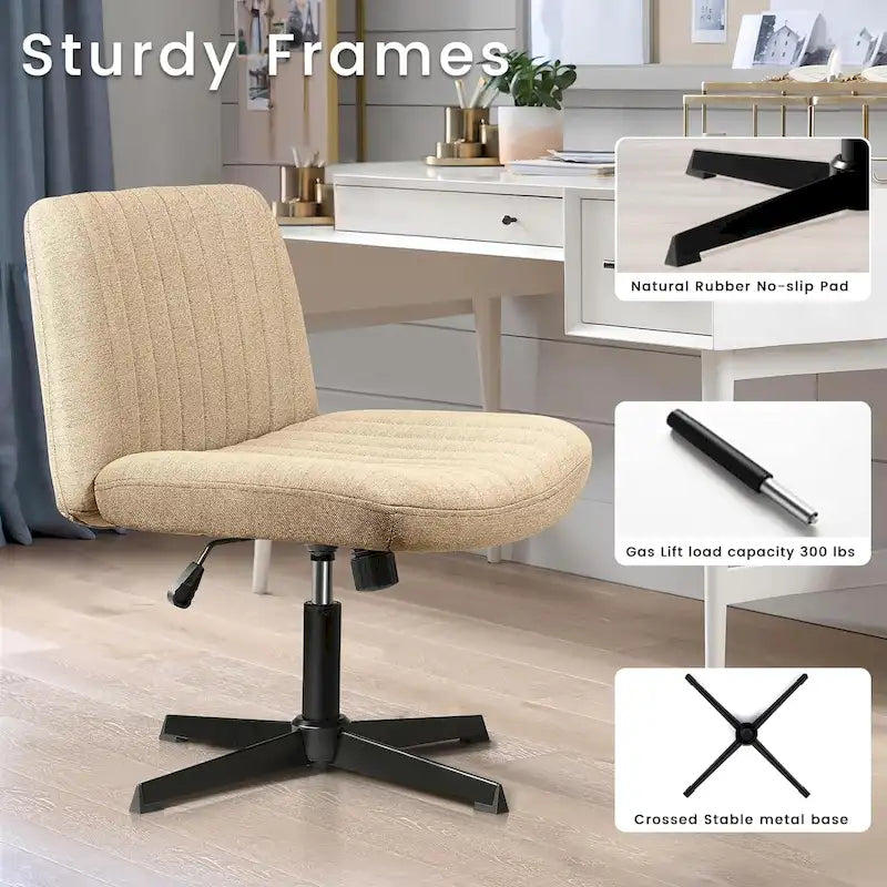 Criss Cross Armless Swivel Vanity Chair, Fabric Padded Office Desk Chair No Wheels