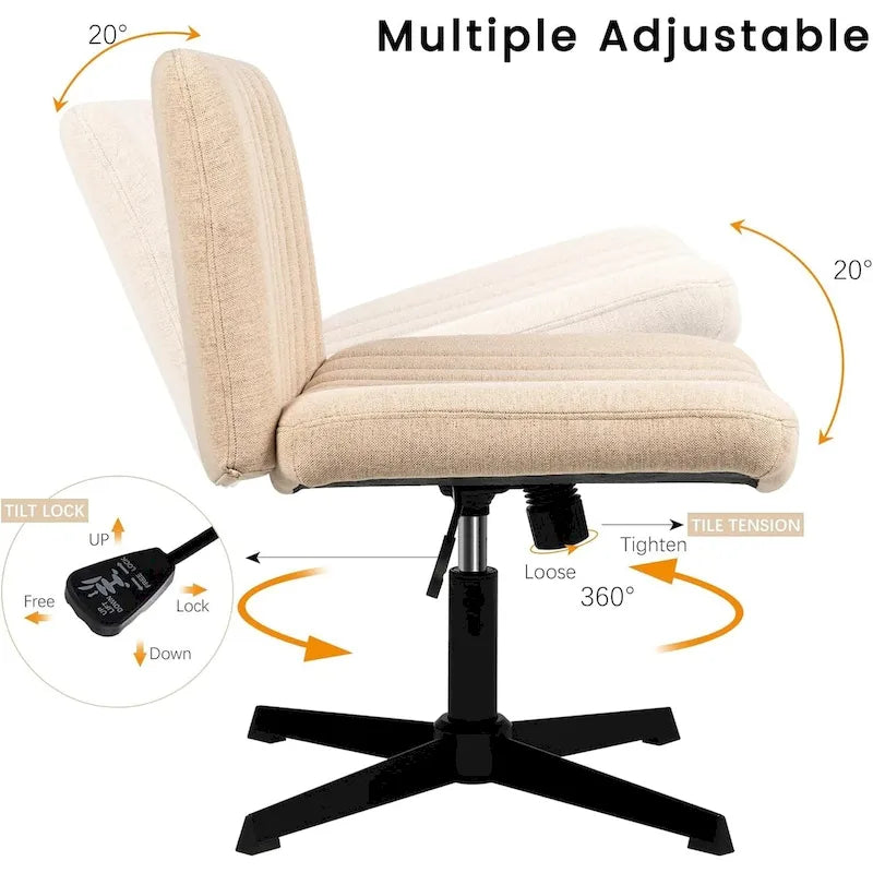 Criss Cross Armless Swivel Vanity Chair, Fabric Padded Office Desk Chair No Wheels