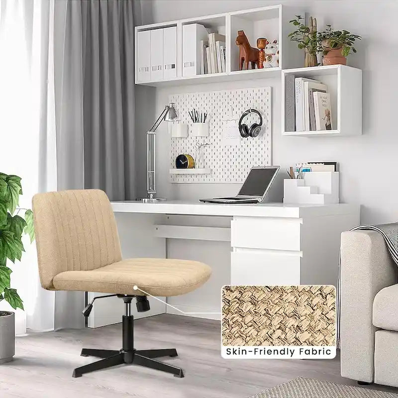Criss Cross Armless Swivel Vanity Chair, Fabric Padded Office Desk Chair No Wheels