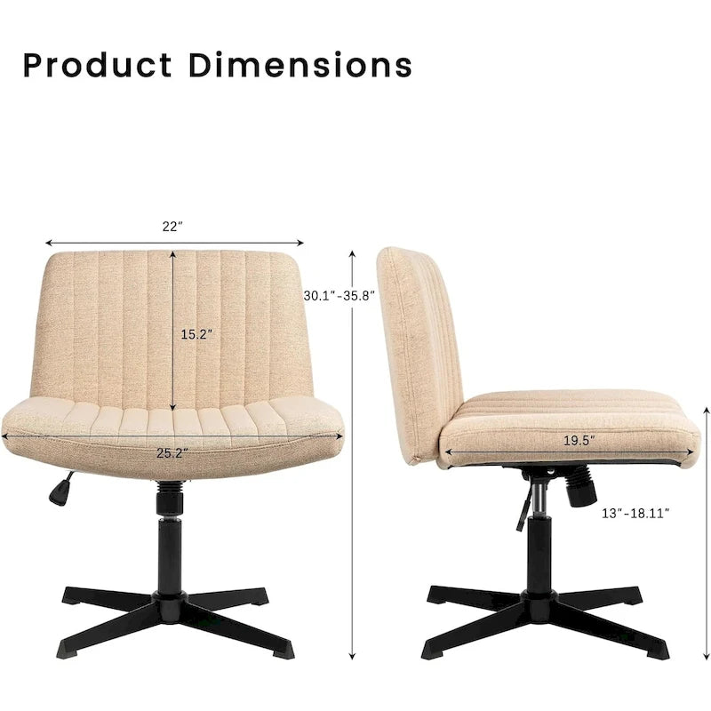 Criss Cross Armless Swivel Vanity Chair, Fabric Padded Office Desk Chair No Wheels